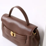 Women's Split Leather Drawstring Turn-Lock Top Handle Satchel Bag with Shoulder Crossbody Strap