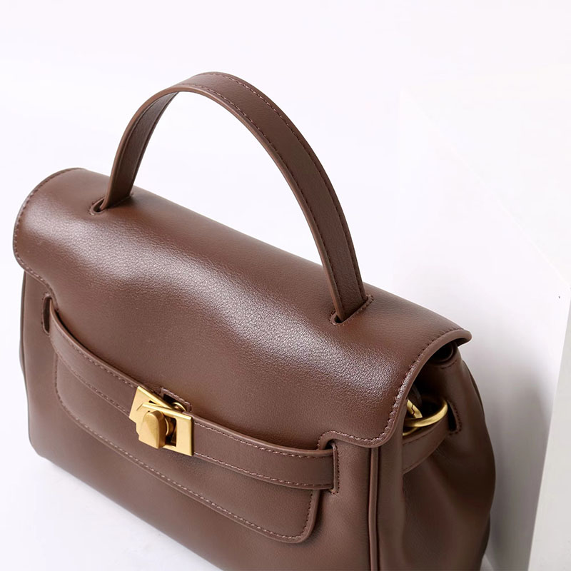 Women's Split Leather Drawstring Turn-Lock Top Handle Satchel Bag with Shoulder Crossbody Strap