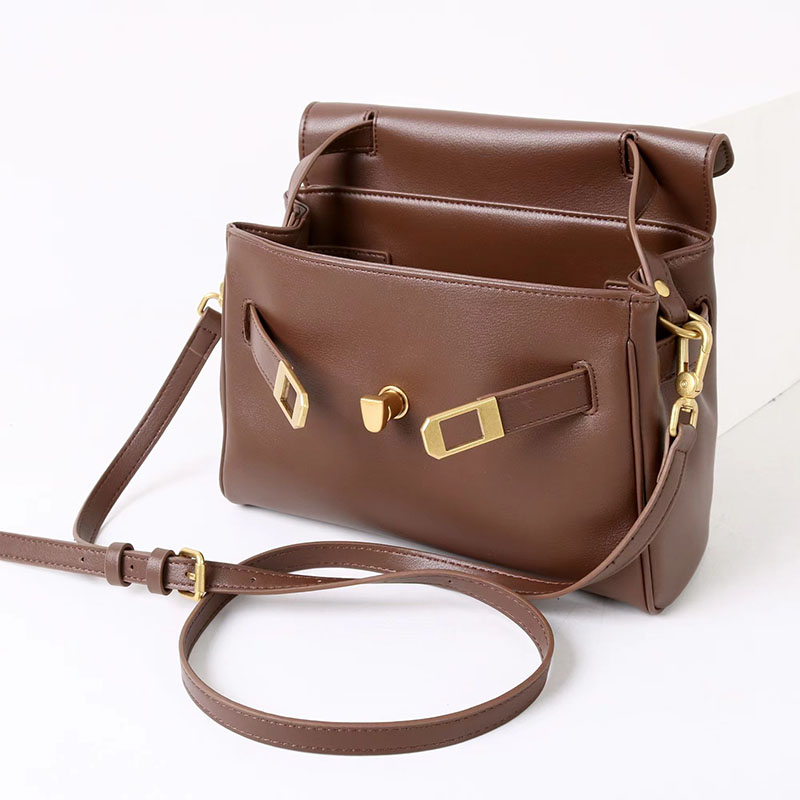 Women's Split Leather Drawstring Turn-Lock Top Handle Satchel Bag with Shoulder Crossbody Strap