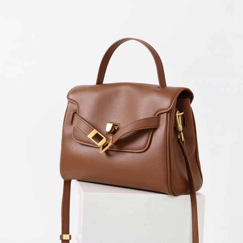 Women's Split Leather Drawstring Turn-Lock Top Handle Satchel Bag with Shoulder Crossbody Strap