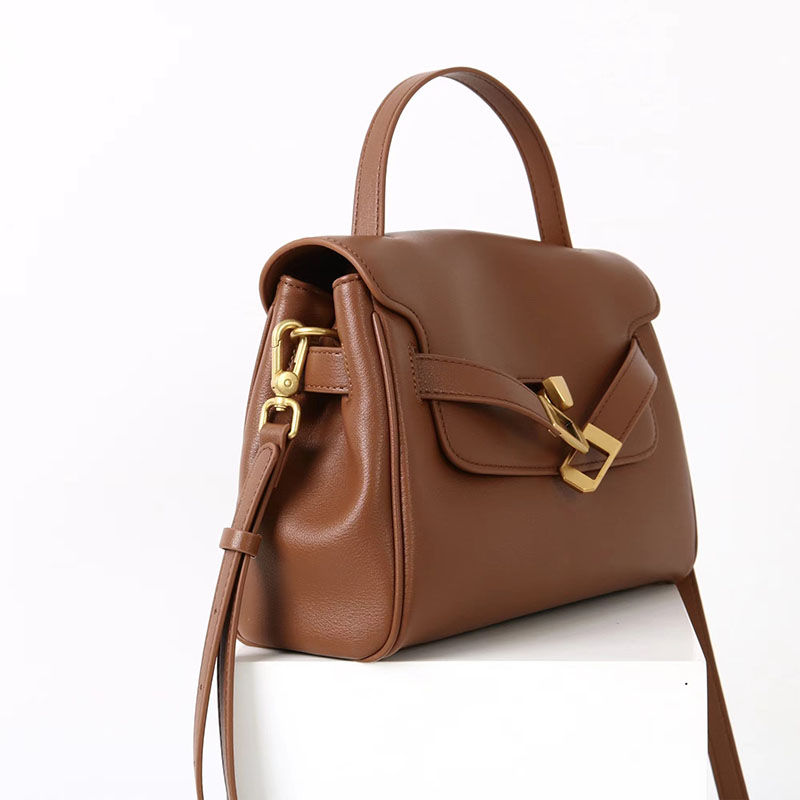 Women's Split Leather Drawstring Turn-Lock Top Handle Satchel Bag with Shoulder Crossbody Strap