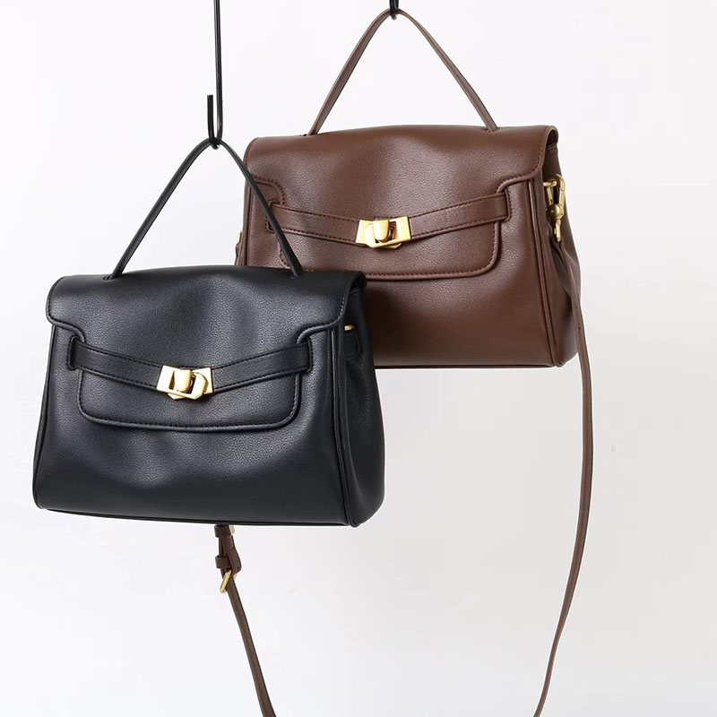 Women's Split Leather Drawstring Turn-Lock Top Handle Satchel Bag with Shoulder Crossbody Strap