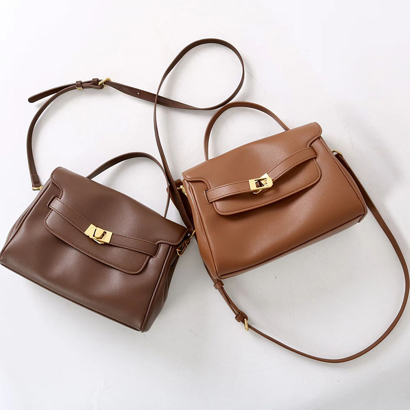 Women's Split Leather Drawstring Turn-Lock Top Handle Satchel Bag with Shoulder Crossbody Strap