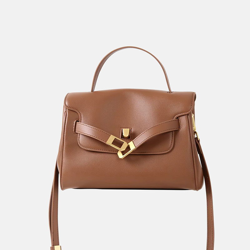 Women's Split Leather Drawstring Turn-Lock Top Handle Satchel Bag with Shoulder Crossbody Strap