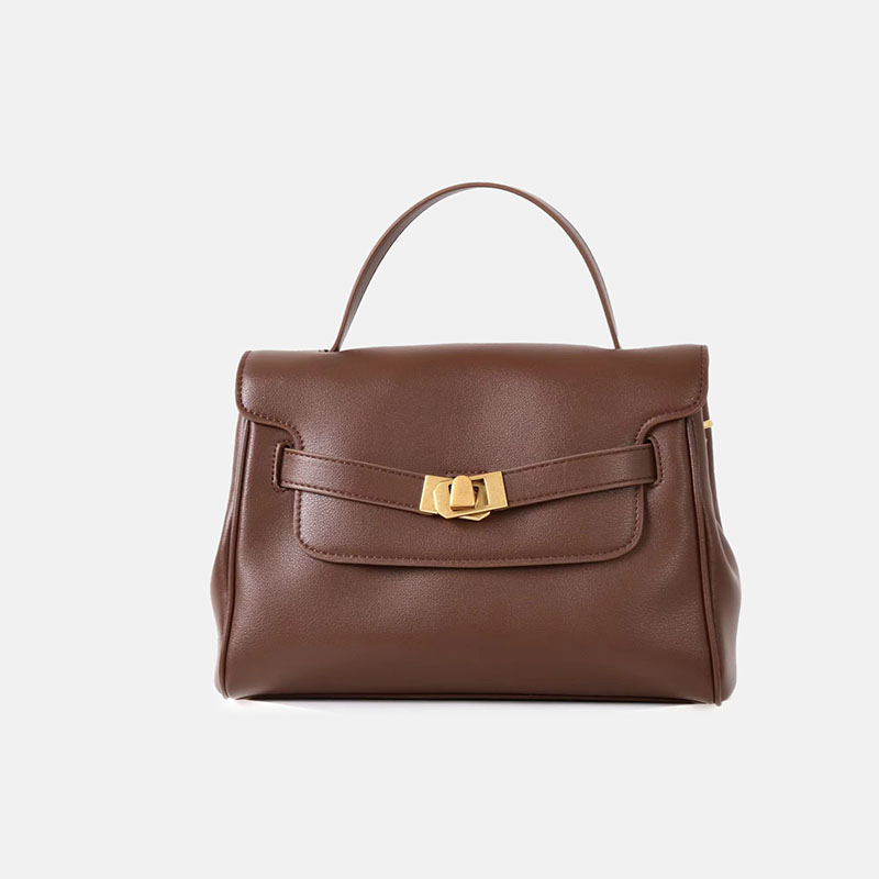 Women's Split Leather Drawstring Turn-Lock Top Handle Satchel Bag with Shoulder Crossbody Strap