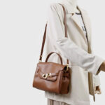Women's Split Leather Drawstring Turn-Lock Top Handle Satchel Bag with Shoulder Crossbody Strap