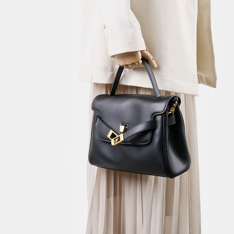 Women's Split Leather Drawstring Turn-Lock Top Handle Satchel Bag with Shoulder Crossbody Strap