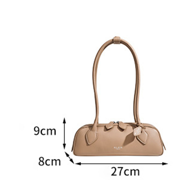 Women's Split Leather Minimalist Boston Shoulder Baguette Bag