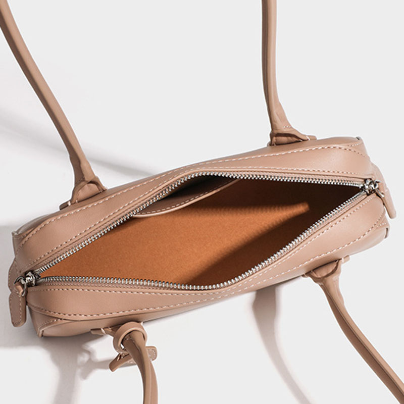 Women's Split Leather Minimalist Boston Shoulder Baguette Bag