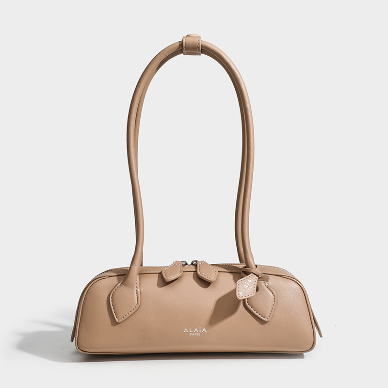 Women's Split Leather Minimalist Boston Shoulder Baguette Bag