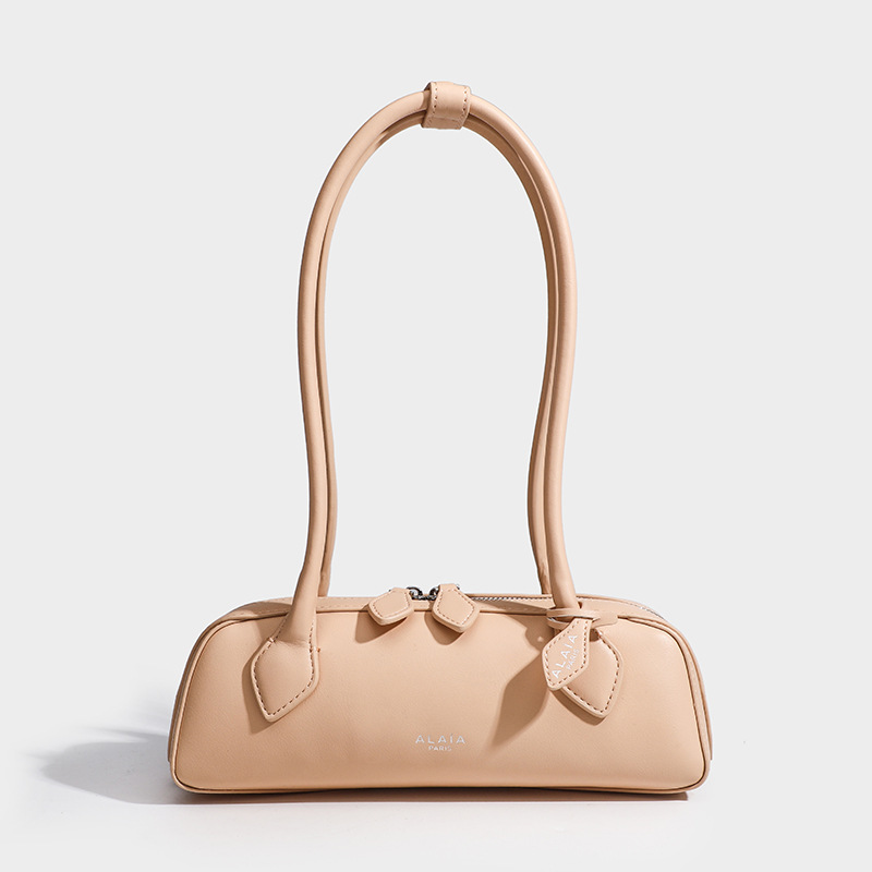 Women's Split Leather Minimalist Boston Shoulder Baguette Bag