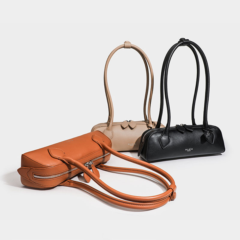Women's Split Leather Minimalist Boston Shoulder Baguette Bag