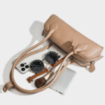 Women's Split Leather Minimalist Boston Shoulder Baguette Bag