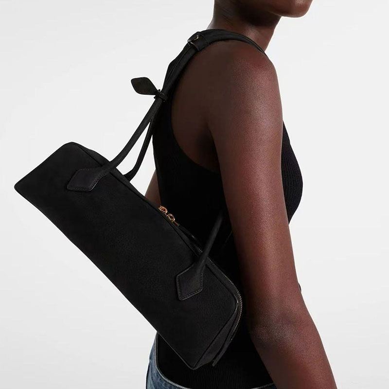 Women's Suede Leather Zip-Top Shoulder Baguette Bag