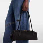 Women's Suede Leather Zip-Top Shoulder Baguette Bag