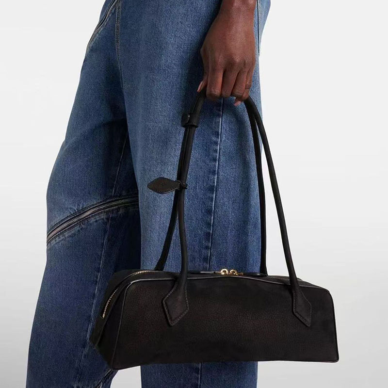 Women's Suede Leather Zip-Top Shoulder Baguette Bag