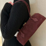 Women's Suede Leather Zip-Top Shoulder Baguette Bag