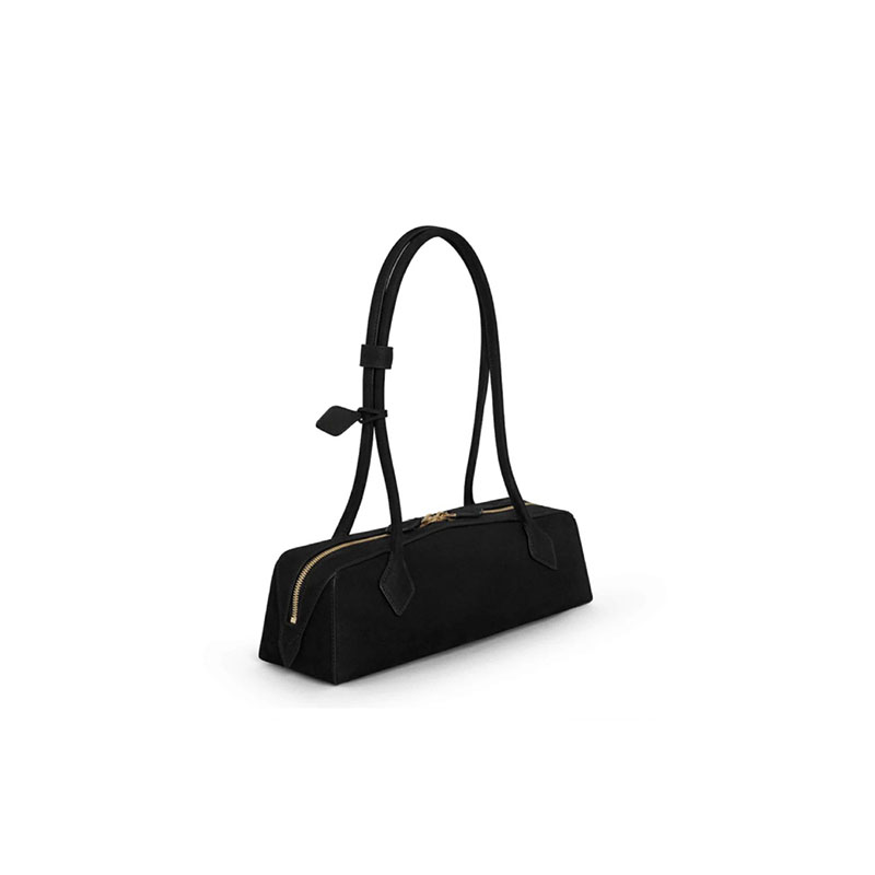 Women's Suede Leather Zip-Top Shoulder Baguette Bag