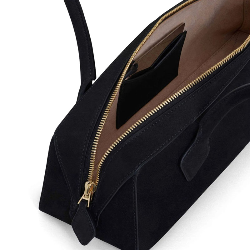 Women's Suede Leather Zip-Top Shoulder Baguette Bag