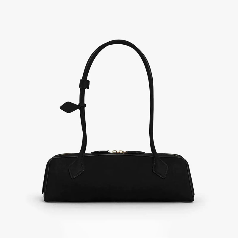 Women's Suede Leather Zip-Top Shoulder Baguette Bag