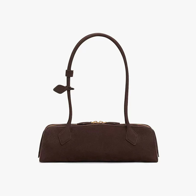 Women's Suede Leather Zip-Top Shoulder Baguette Bag