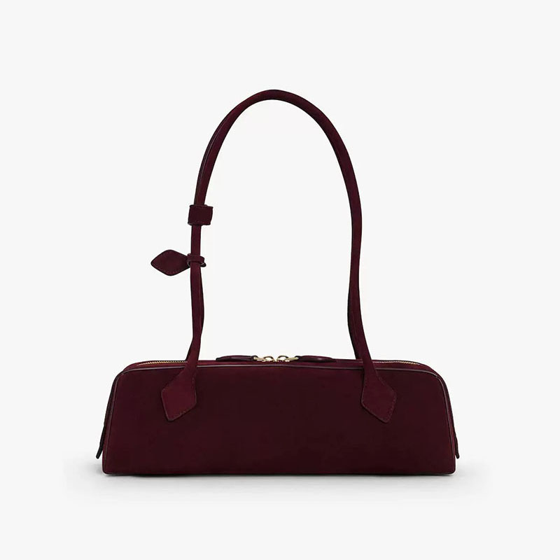 Women's Suede Leather Zip-Top Shoulder Baguette Bag