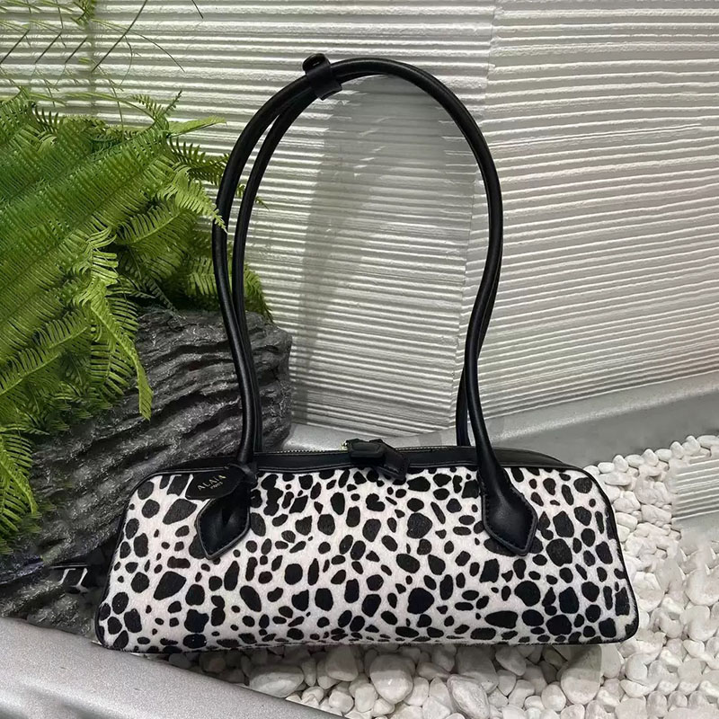 Women's Suede Leather Zip-Top Shoulder Baguette Bag