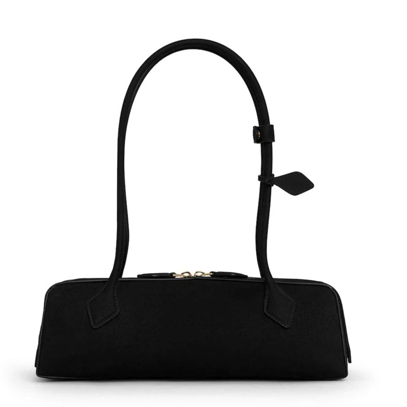 Women's Suede Leather Zip-Top Shoulder Baguette Bag