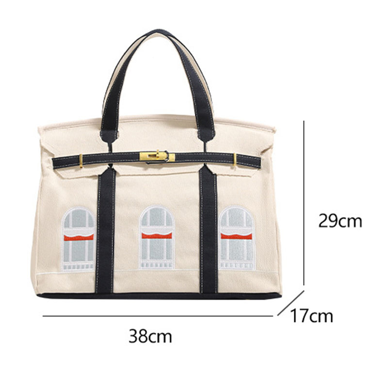 Women's Canvas Embroidered Window Top Handle Tote Bag