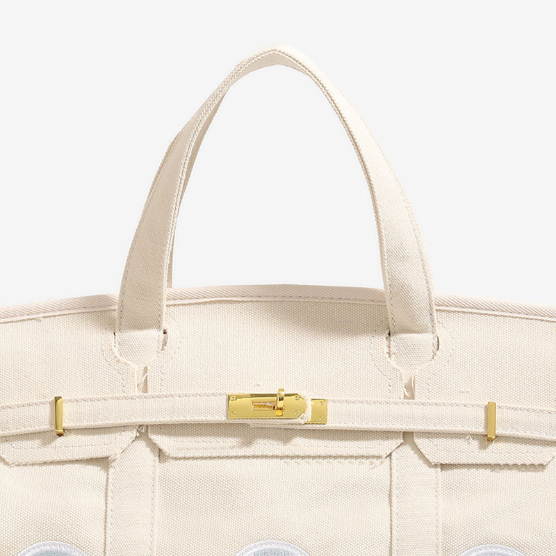 Women's Canvas Embroidered Window Top Handle Tote Bag