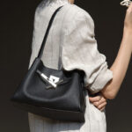 Women's Full-Grain Leather Structured Lock Crossbody Shoulder Hobo Bag