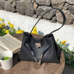 Women's Full-Grain Leather Structured Lock Crossbody Shoulder Hobo Bag