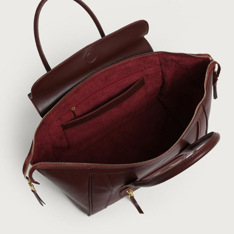 Women's Full-Grain Leather Structured Top Handle Tote Bag