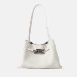 Women's Full-Grain Leather Textured Lock Detail Shoulder Hobo Bag