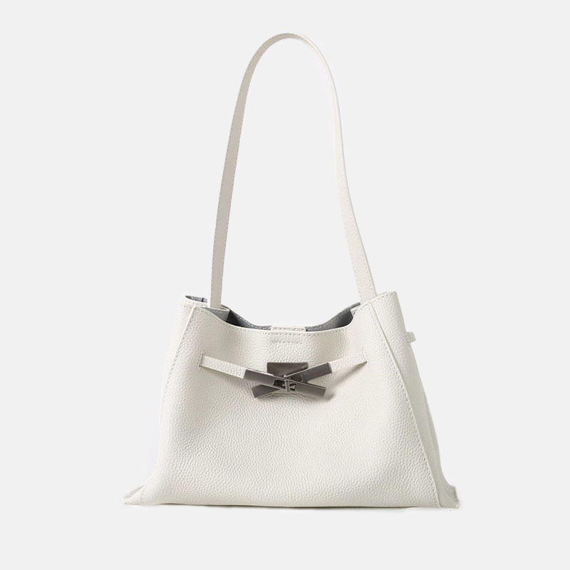 Women's Full-Grain Leather Textured Lock Detail Shoulder Hobo Bag