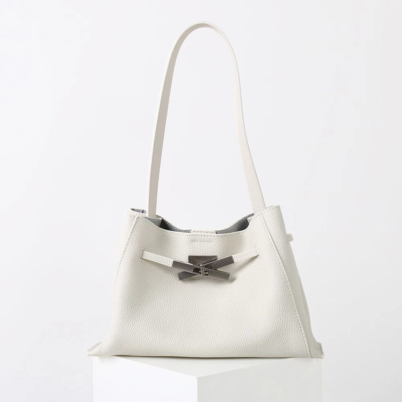 Women's Full-Grain Leather Textured Lock Detail Shoulder Hobo Bag