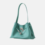 Women's Full-Grain Leather Textured Lock Detail Shoulder Hobo Bag