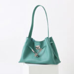 Women's Full-Grain Leather Textured Lock Detail Shoulder Hobo Bag