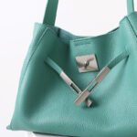 Women's Full-Grain Leather Textured Lock Detail Shoulder Hobo Bag