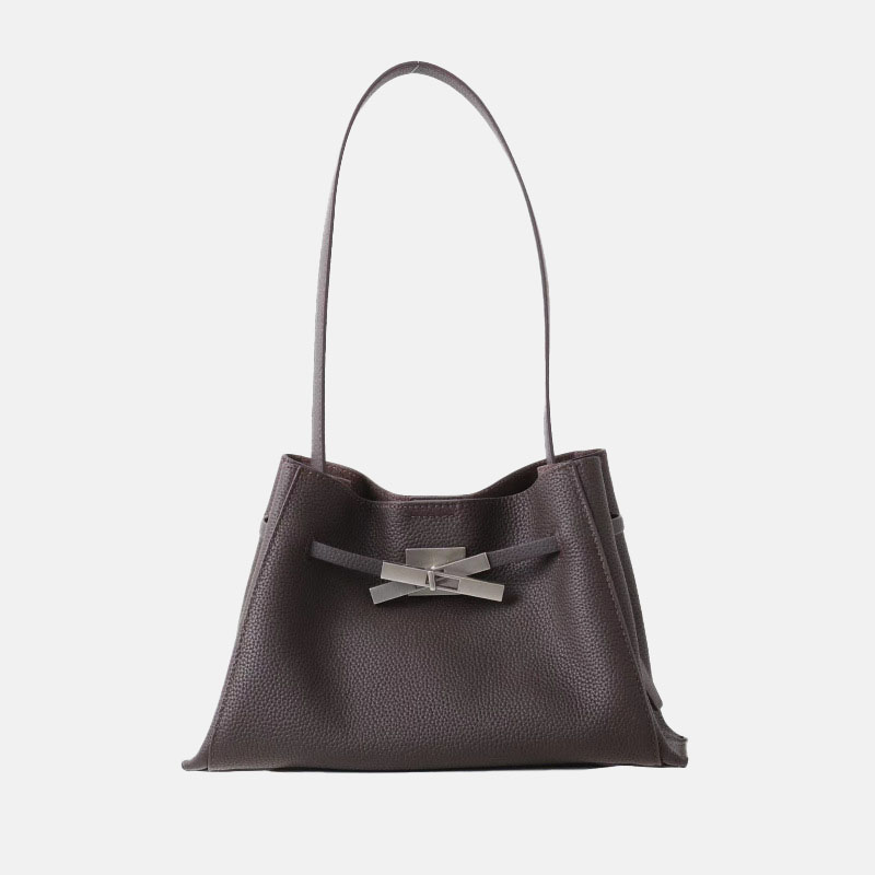 Women's Full-Grain Leather Textured Lock Detail Shoulder Hobo Bag