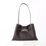 Women's Full-Grain Leather Textured Lock Detail Shoulder Hobo Bag
