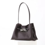 Women's Full-Grain Leather Textured Lock Detail Shoulder Hobo Bag