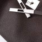 Women's Full-Grain Leather Textured Lock Detail Shoulder Hobo Bag