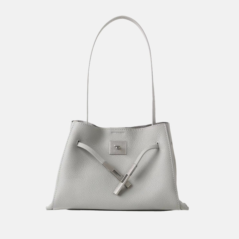 Women's Full-Grain Leather Textured Lock Detail Shoulder Hobo Bag