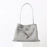 Women's Full-Grain Leather Textured Lock Detail Shoulder Hobo Bag