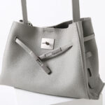 Women's Full-Grain Leather Textured Lock Detail Shoulder Hobo Bag