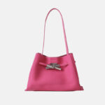 Women's Full-Grain Leather Textured Lock Detail Shoulder Hobo Bag