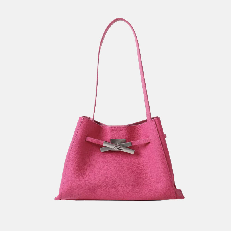 Women's Full-Grain Leather Textured Lock Detail Shoulder Hobo Bag