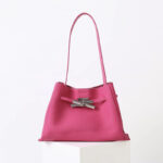 Women's Full-Grain Leather Textured Lock Detail Shoulder Hobo Bag