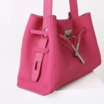 Women's Full-Grain Leather Textured Lock Detail Shoulder Hobo Bag